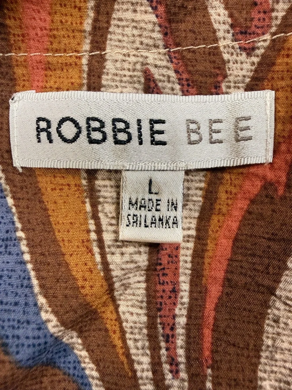 Robbie Bee Boho Mini Dress Earth Tone Abstract Print Ruffle Hem Flowy Size L - Picture 5 of 8